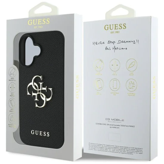 Калъф за iPhone 16 - Hardcase Grained Big 4G Logo Small Classic Logo (GUHCP16SPGT4MBK) - Черен