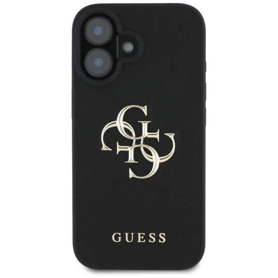 Калъф за iPhone 16 - Hardcase Grained Big 4G Logo Small Classic Logo (GUHCP16SPGT4MBK) - Черен
