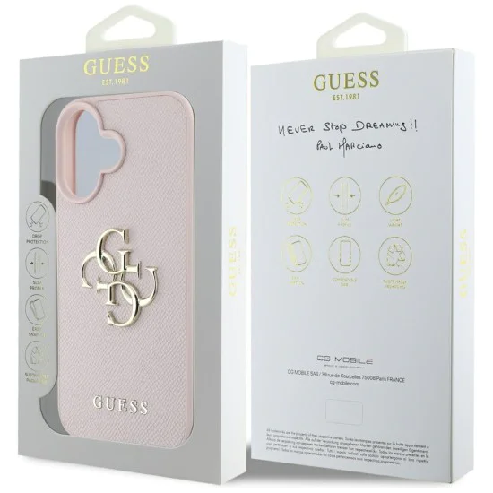 Калъф за iPhone 16 - Big Case Grained Big 4G Logo Small Classic Logo (GUHCP16SPGT4MBP) - Розов