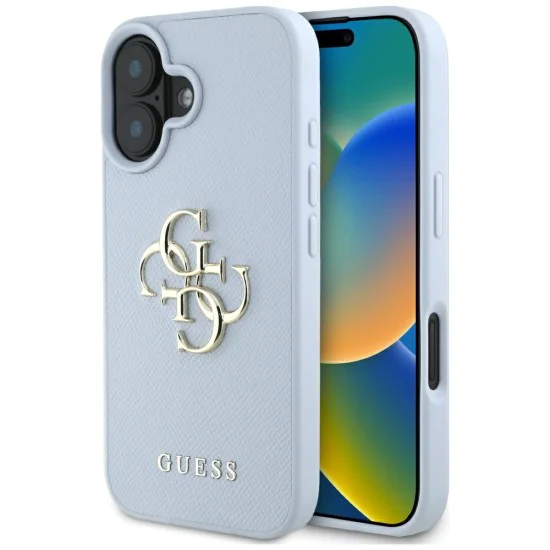 Калъф за iPhone 16 - Big Case Grained Big 4G Logo Small Classic Logo (GUHCP16SPGT4MBB) - Син