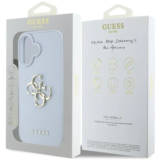 Калъф за iPhone 16 - Big Case Grained Big 4G Logo Small Classic Logo (GUHCP16SPGT4MBB) - Син