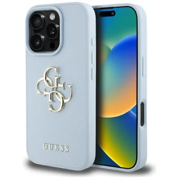Калъф за iPhone 16 Pro - Hardcase Grained Big 4G Logo Small Classic Logo (GUHCP16LPGT4MBB) - Син