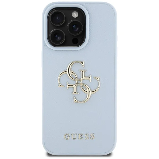 Калъф за iPhone 16 Pro - Hardcase Grained Big 4G Logo Small Classic Logo (GUHCP16LPGT4MBB) - Син