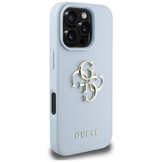 Калъф за iPhone 16 Pro - Hardcase Grained Big 4G Logo Small Classic Logo (GUHCP16LPGT4MBB) - Син