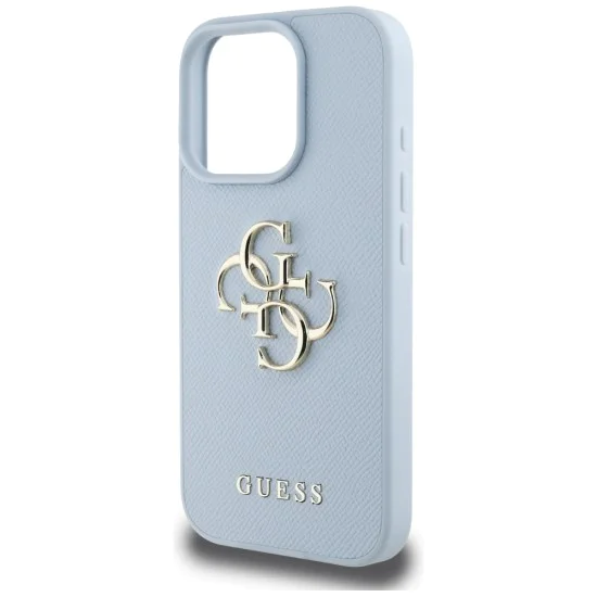 Калъф за iPhone 16 Pro - Hardcase Grained Big 4G Logo Small Classic Logo (GUHCP16LPGT4MBB) - Син