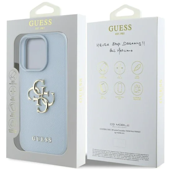 Калъф за iPhone 16 Pro - Hardcase Grained Big 4G Logo Small Classic Logo (GUHCP16LPGT4MBB) - Син