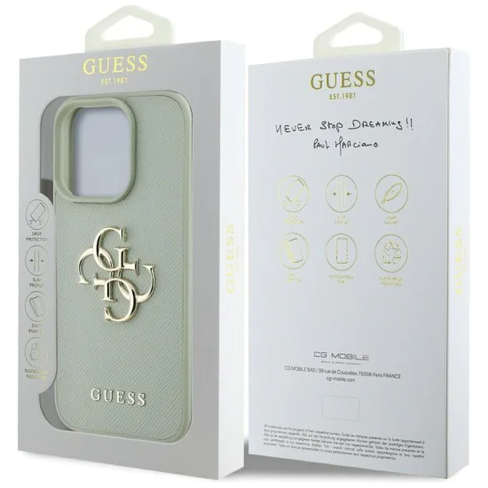 Калъф за iPhone 16 Pro Max - Hardcase Grained Big 4G Logo Small Classic Logo (GUHCP16XPGT4MBN) - Зелен