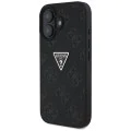 Калъф за iPhone 16 - кожен горещ печат 4G модел триъгълно метално лого (GUHCP16SPGP4STRK) - черен
