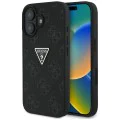Калъф за iPhone 16 - кожен горещ печат 4G модел триъгълно метално лого (GUHCP16SPGP4STRK) - черен