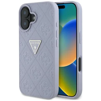 Калъф за iPhone 16 - Кожен горещ печат 4G Pattern Triangle Metal Logo (GUHCP16SPGP4STRU) - Лилав