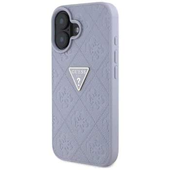 Калъф за iPhone 16 - Кожен горещ печат 4G Pattern Triangle Metal Logo (GUHCP16SPGP4STRU) - Лилав