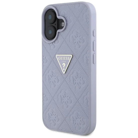 Калъф за iPhone 16 - Кожен горещ печат 4G Pattern Triangle Metal Logo (GUHCP16SPGP4STRU) - Лилав