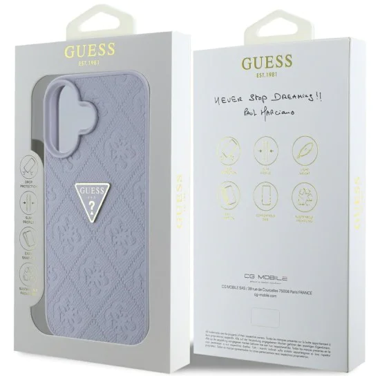 Калъф за iPhone 16 - Кожен горещ печат 4G Pattern Triangle Metal Logo (GUHCP16SPGP4STRU) - Лилав