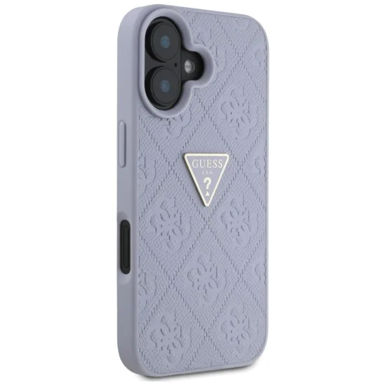 Калъф за iPhone 16 - Кожен горещ печат 4G Pattern Triangle Metal Logo (GUHCP16SPGP4STRU) - Лилав