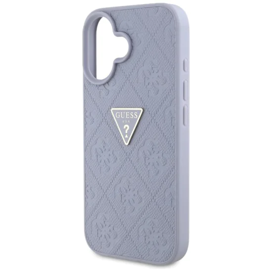 Калъф за iPhone 16 - Кожен горещ печат 4G Pattern Triangle Metal Logo (GUHCP16SPGP4STRU) - Лилав