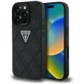 Калъф за iPhone 16 Pro - Кожен Hot Stamp 4G Pattern Triangle Metal Logo (GUHCP16LPGP4STRK) - Черен