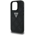 Калъф за iPhone 16 Pro - Кожен Hot Stamp 4G Pattern Triangle Metal Logo (GUHCP16LPGP4STRK) - Черен