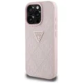 Калъф за iPhone 16 Pro Max - Guess - Leather Hot Stamp 4G Pattern Triangle Metal Logo (GUHCP16XPGP4STRP) - Розов