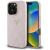 Калъф за iPhone 16 Pro Max - Guess - Leather Hot Stamp 4G Pattern Triangle Metal Logo (GUHCP16XPGP4STRP) - Розов