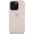Калъф за iPhone 16 Pro Max - Guess - Leather Hot Stamp 4G Pattern Triangle Metal Logo (GUHCP16XPGP4STRP) - Розов