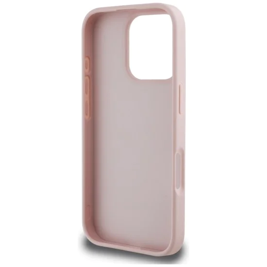 Калъф за iPhone 16 Pro Max - Guess - Leather Hot Stamp 4G Pattern Triangle Metal Logo (GUHCP16XPGP4STRP) - Розов