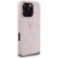 Калъф за iPhone 16 Pro Max - Guess - Leather Hot Stamp 4G Pattern Triangle Metal Logo (GUHCP16XPGP4STRP) - Розов