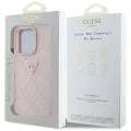 Калъф за iPhone 16 Pro Max - Guess - Leather Hot Stamp 4G Pattern Triangle Metal Logo (GUHCP16XPGP4STRP) - Розов