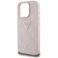 Калъф за iPhone 16 Pro Max - Guess - Leather Hot Stamp 4G Pattern Triangle Metal Logo (GUHCP16XPGP4STRP) - Розов