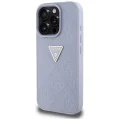 Калъф за iPhone 16 Pro Max - Guess - Leather Hot Stamp 4G Pattern Triangle Metal Logo (GUHCP16XPGP4STRU) - Светло лилав