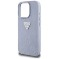 Калъф за iPhone 16 Pro Max - Guess - Leather Hot Stamp 4G Pattern Triangle Metal Logo (GUHCP16XPGP4STRU) - Светло лилав