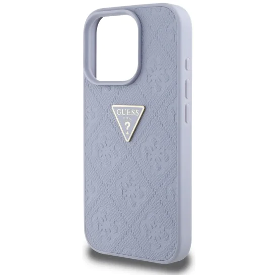 Калъф за iPhone 16 Pro Max - Guess - Leather Hot Stamp 4G Pattern Triangle Metal Logo (GUHCP16XPGP4STRU) - Светло лилав
