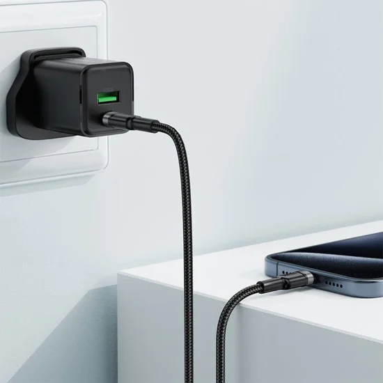 Кабел за данни / зареждане – Acefast C22-03 – Type-C към Type-C, Fast Charge, 60W, 3A, оплетка Nylon, 1.2m – Черен
