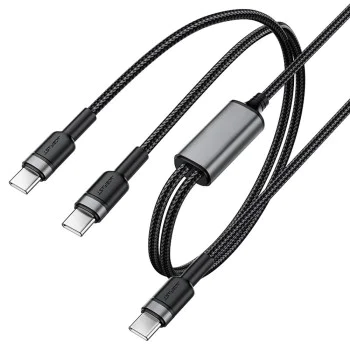 Кабел за данни / зареждане – Acefast C22-02 – Type-C към 2x Type-C, Fast Charge, 100W, 5A, Nylon Braid, 1.25m – Черен