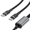 Кабел за данни / зареждане – Acefast C22-02 – Type-C към 2x Type-C, Fast Charge, 100W, 5A, Nylon Braid, 1.25m – Черен