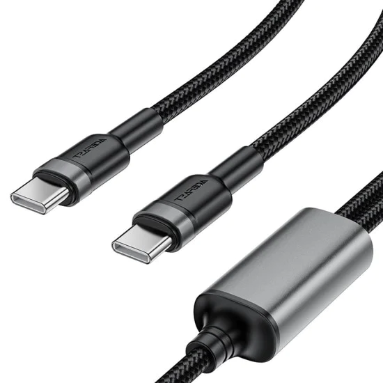 Кабел за данни / зареждане – Acefast C22-02 – Type-C към 2x Type-C, Fast Charge, 100W, 5A, Nylon Braid, 1.25m – Черен