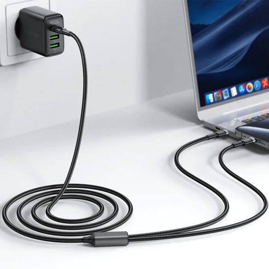 Кабел за данни / зареждане – Acefast C22-02 – Type-C към 2x Type-C, Fast Charge, 100W, 5A, Nylon Braid, 1.25m – Черен