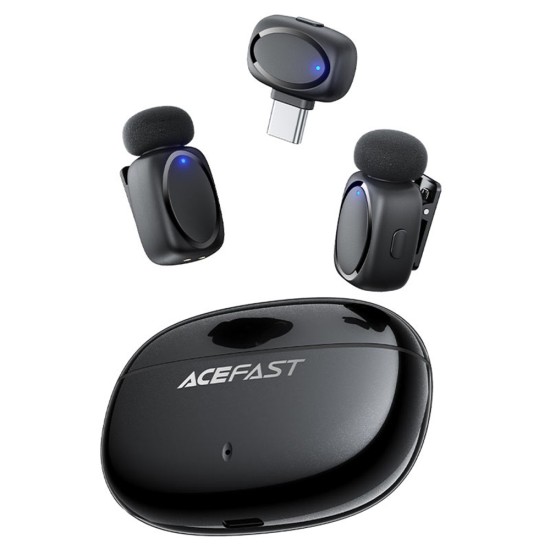 Лавалерни микрофони – Acefast R2 – Type-C, 360°, шумопотискане, двоен запис, 300mAh, ниска латентност – Черен