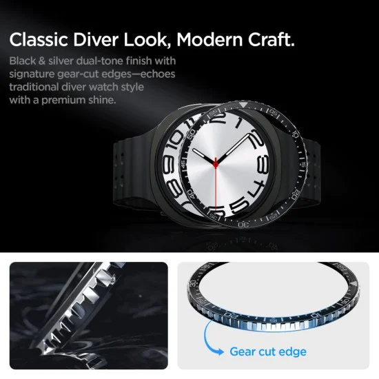 Протектор за Samsung Galaxy Watch8 44 мм, неръждаема стомана - безел Tune Diver - черен