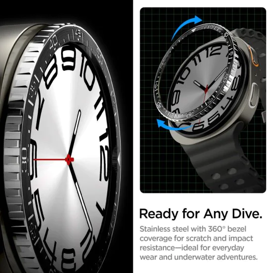 Протектор за Samsung Galaxy Watch8 44 мм, неръждаема стомана - безел Tune Diver - черен