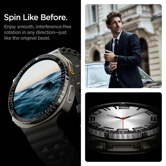 Протектор за Samsung Galaxy Watch8 44 мм, неръждаема стомана - безел Tune Diver - черен