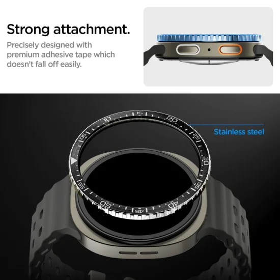 Протектор за Samsung Galaxy Watch8 44 мм, неръждаема стомана - безел Tune Diver - черен