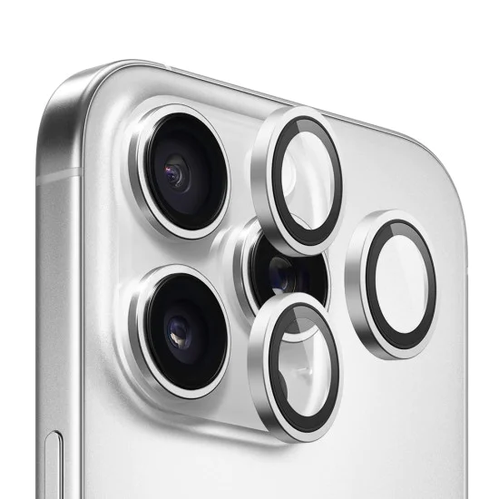 Протектор камера за iPhone 16 Pro / iPhone 16 Pro Max - оригинален протектор за обектив с метална рамка - сребрист титан