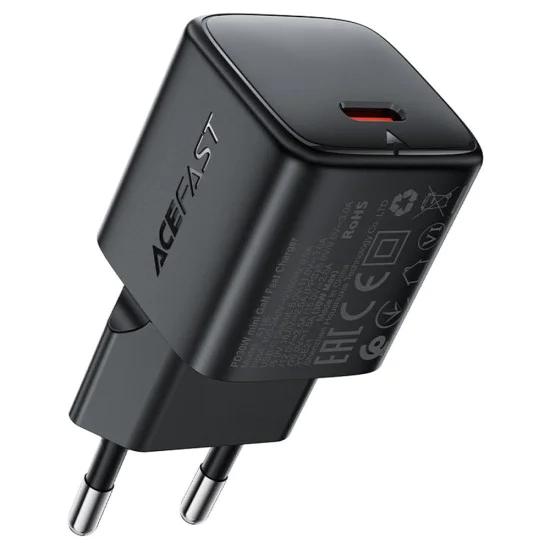 Зарядно за стена – Acefast A118 – GaN, Fast Charge, PD30W, мини дизайн, USB-C изход – Черен