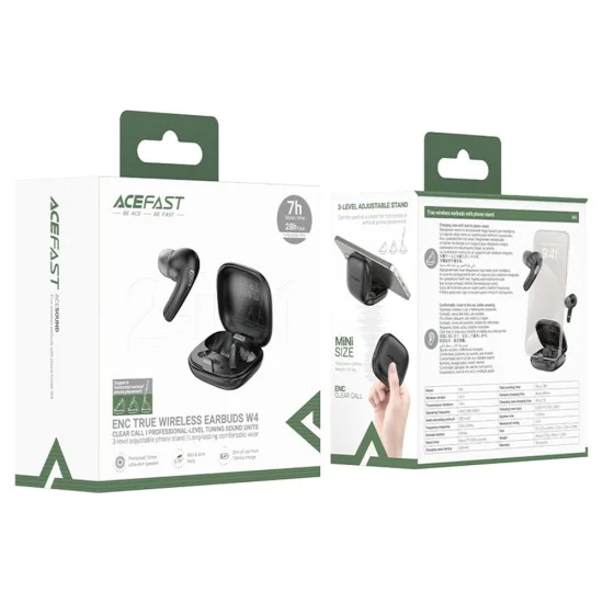 Слушалки – Acefast W4 – In-ear TWS, Bluetooth 5.4, ENC шумопотискане, вградена стойка за телефон, IPX4, 350mAh – Бежов