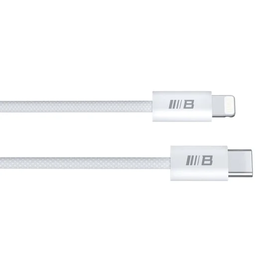 Blueo - Кабел за данни - Type-C към Lightning, бързо зареждане, оплетен, 1.2 м - Бял