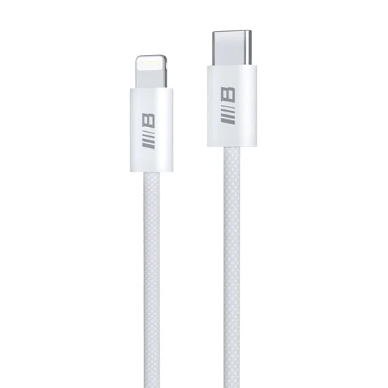 Blueo - Кабел за данни - Type-C към Lightning, бързо зареждане, оплетен, 1.2 м - Бял