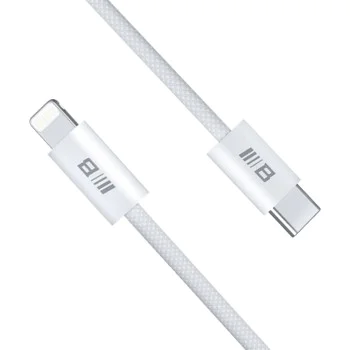 Blueo - Кабел за данни - Type-C към Lightning, бързо зареждане, оплетен, 1.2 м - Бял
