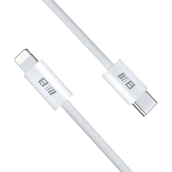 Blueo - Кабел за данни - Type-C към Lightning, бързо зареждане, оплетен, 1.2 м - Бял