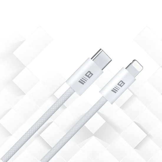 Blueo - Кабел за данни - Type-C към Lightning, бързо зареждане, оплетен, 1.2 м - Бял