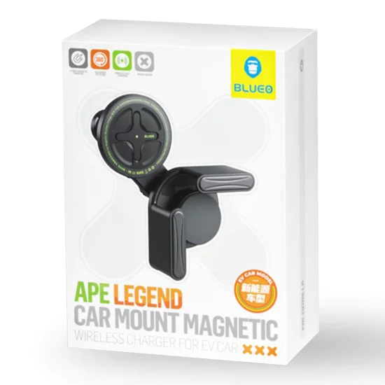 Blueo - Стойка за кола с безжично зареждане Ape Legend - за електрически автомобили, Type-C, 15W, 360° въртене - Черна